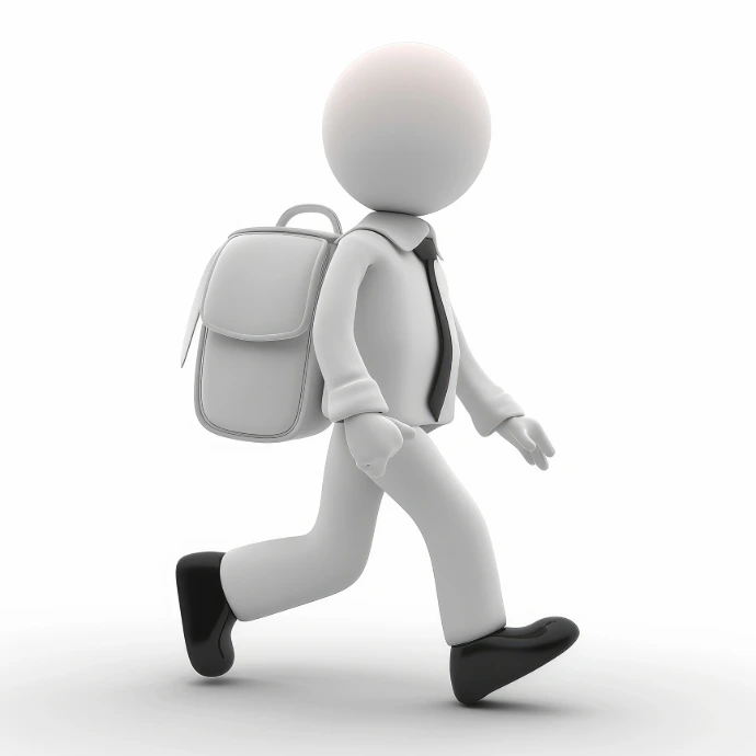 personnage qui marche avec un sac à dos